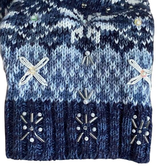 Heirloom Collectible Holiday Sweater Jacket Blue Snowflake Zip Up Size XL Beaded - Picture 8 of 11